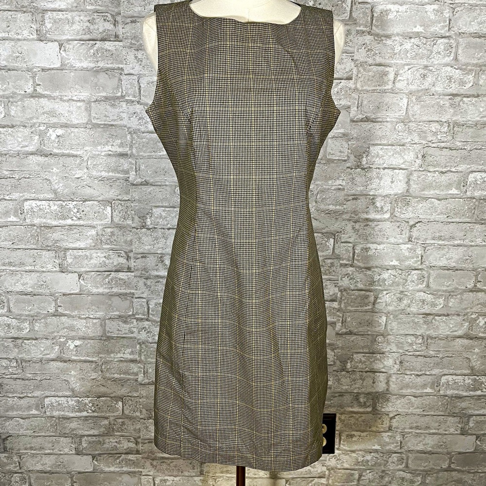 GAP Sheath Dress academia preppy Check Square Neck Sleeveless Zip Knee size 8